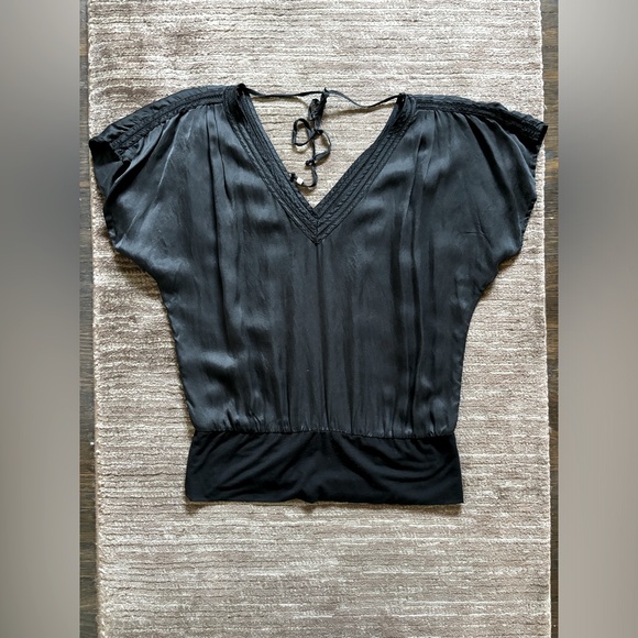 White House Black Market Tops - White House Black Market - Silk women’s XS  top blouse black Vneck boho